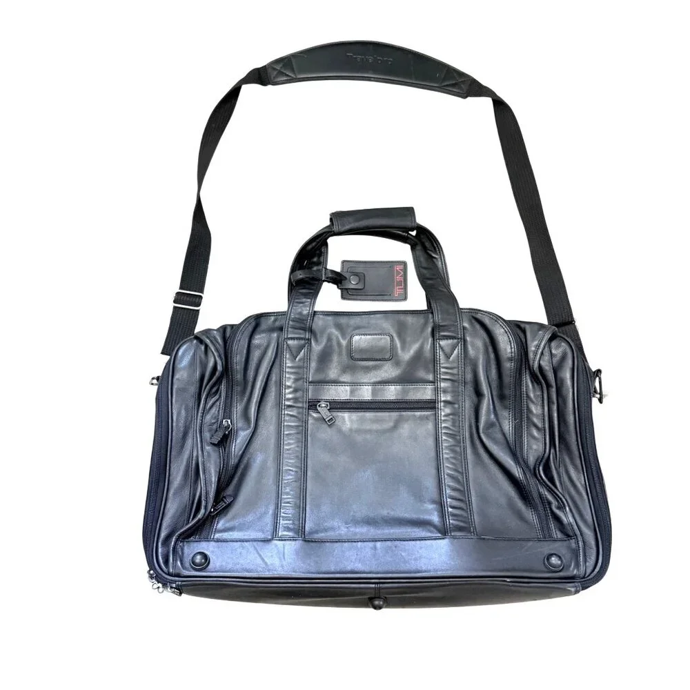 Tumi Unisex Adult Duffle Weekender Bag Black Leather Expandable 978D3 RARE